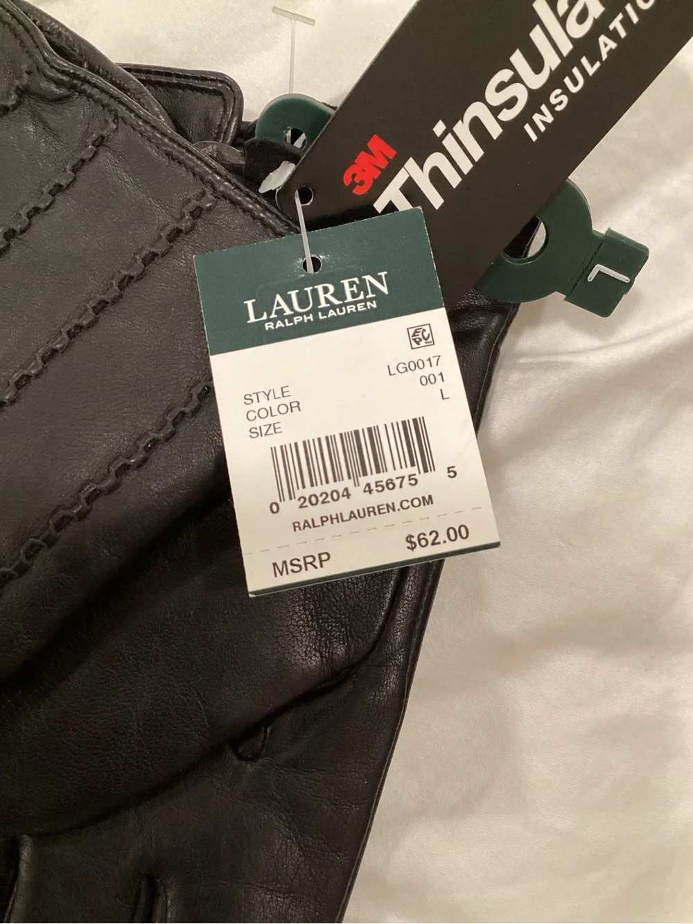 Lauren Ralph Lauren Black Leather Women's Gloves NWTS Large